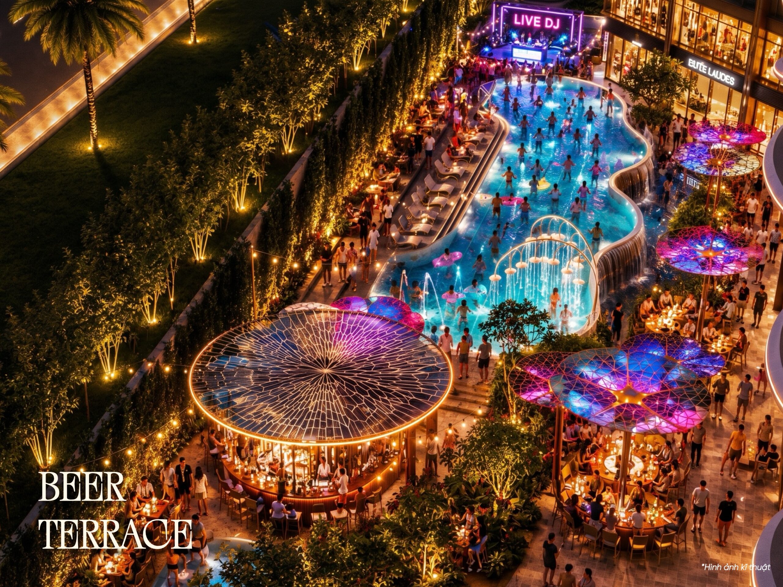 Hồ bơi và cảnh quan ánh sáng tại Vega Alora Nha Trang